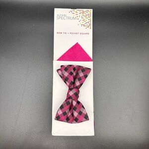 NWT Alfani Spectrum Men’s Bow Tie + Pocket Square Pink Black Gable‎ Gingham